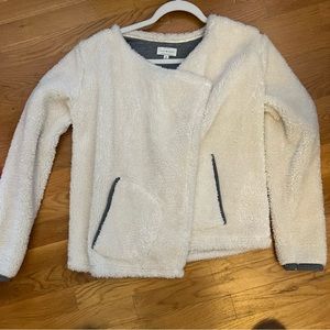 Lucky Brand ~ Sherpa sweater cardigan ~ cream and blue ~ small ~ cozy warm